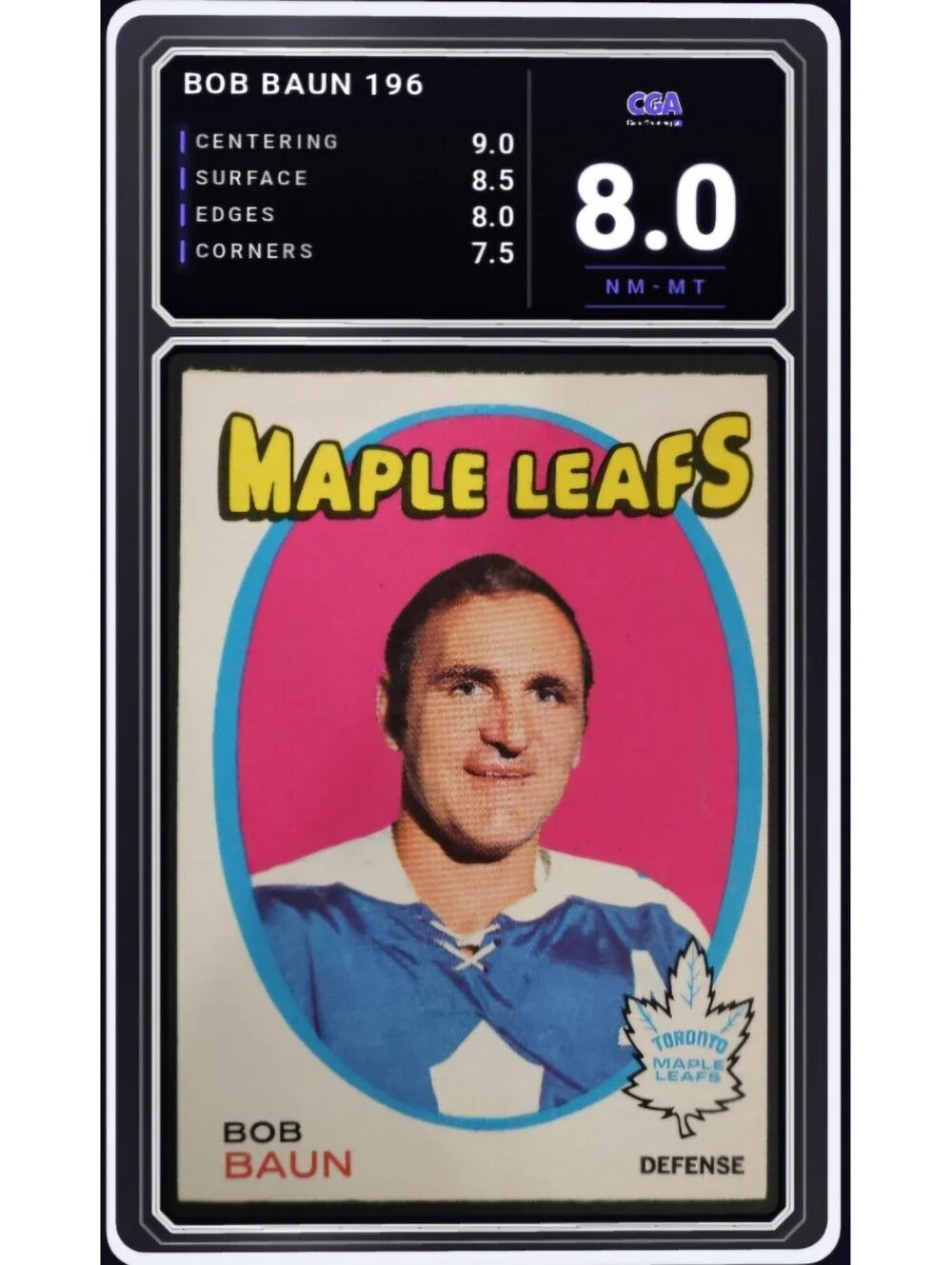 1971-72 O-Pee-Chee #196 Bob Baun Toronto Maple Leafs NHL - CGA 8.0 Digital Grade